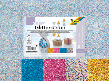Glitterkarton 50x70cm - 5 Bögen (1 je Farbe)