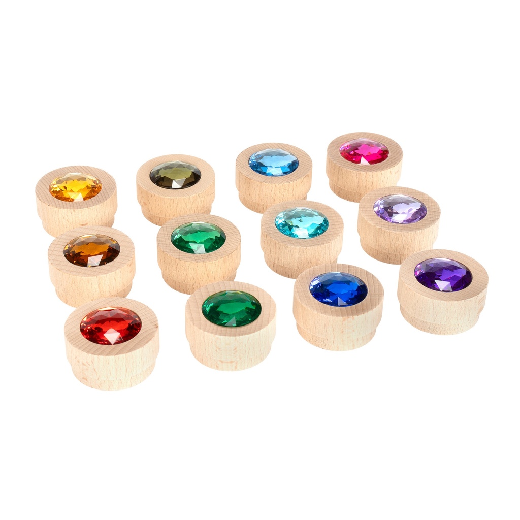 Holz-Funkelsteine Regenbogen 12er Set