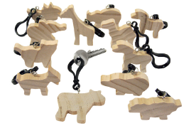 [113262] Holzfiguren Tiere Schlüsselanhänger 12er Set